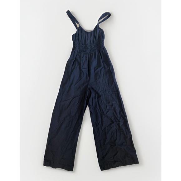 Madewell Pants - Madewell Navy Blue Tank Top Jumpsuit Linen Blend Elastic Waist Wide Leg Size XXS